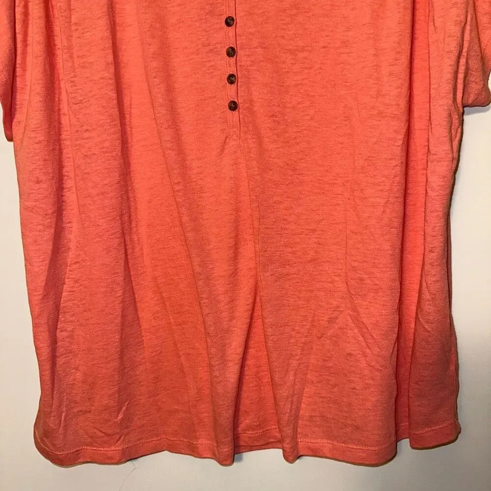 Old Navy Women’s XXL Linen Blend Short Sleeve Quarter Button Shirt Coral NWOT